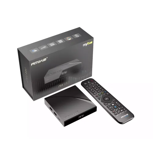 Amiko A14 Gold 4K UHD Android Mytv3 WIFI6 64GB Bluetooth remote