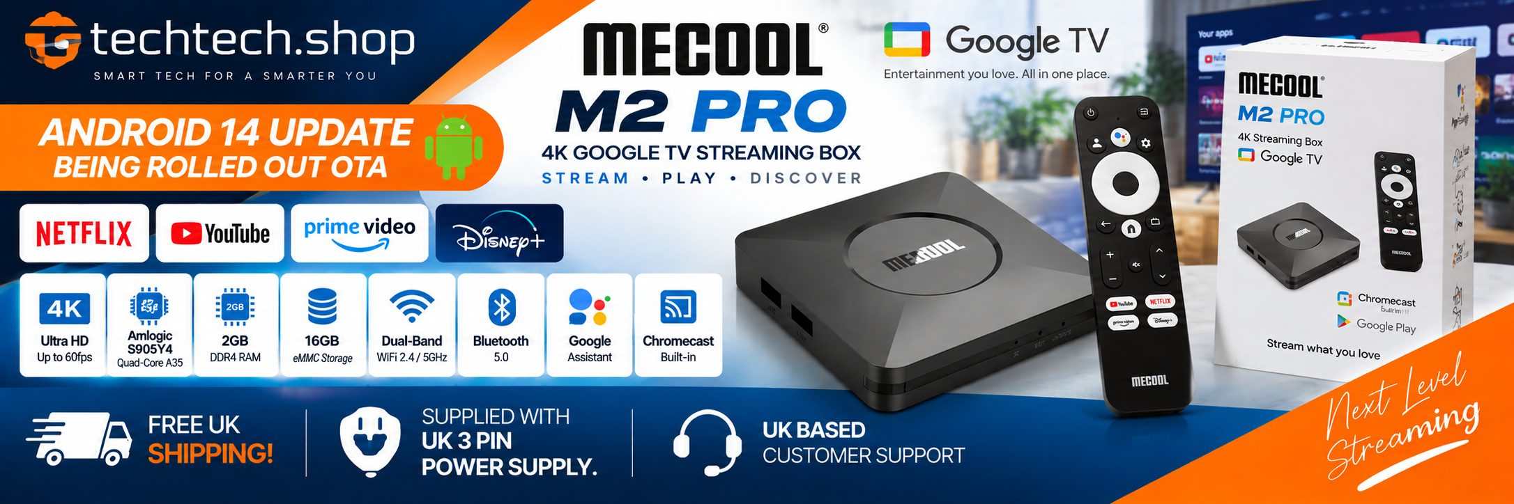 MECOOL M2 Pro 4K Google TV Netflix Certified Streaming Box